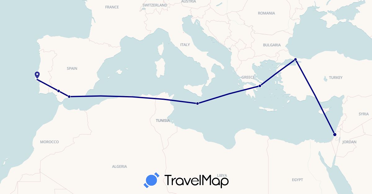 TravelMap itinerary: driving in Spain, Greece, Israel, Malta, Portugal, Turkey (Asia, Europe)